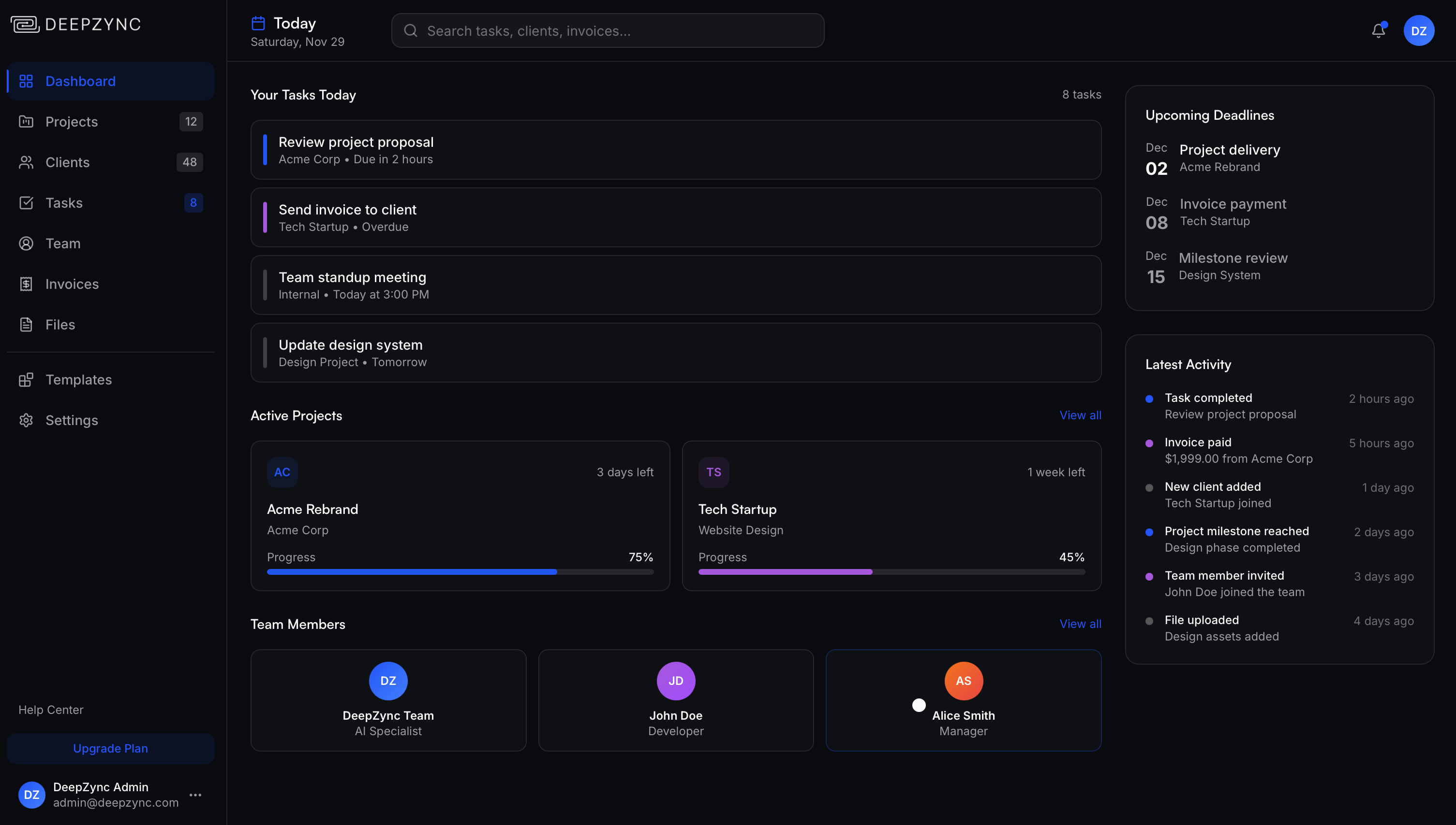DeepZync Dashboard Preview